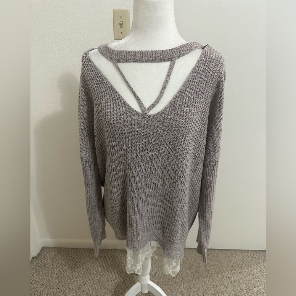 Moral fiber women’s knit tunic crisscross neckline lace hem boho size XXL